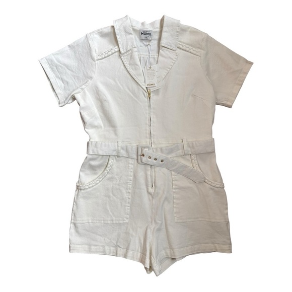 Show Me Your MUMU Outlaw Romper Denim Pearly White Women’s Size XXL - Picture 3 of 13